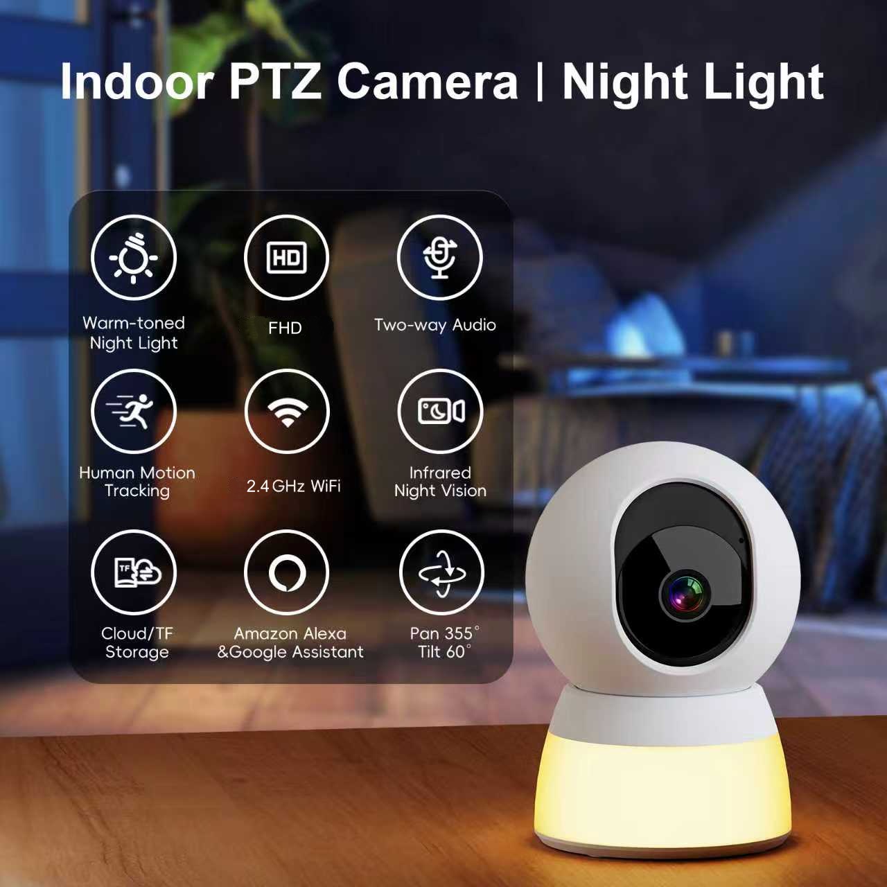 Smart Baby Night Light - 스마트 베이비 모니터(야간 조명 포함), 1080P
